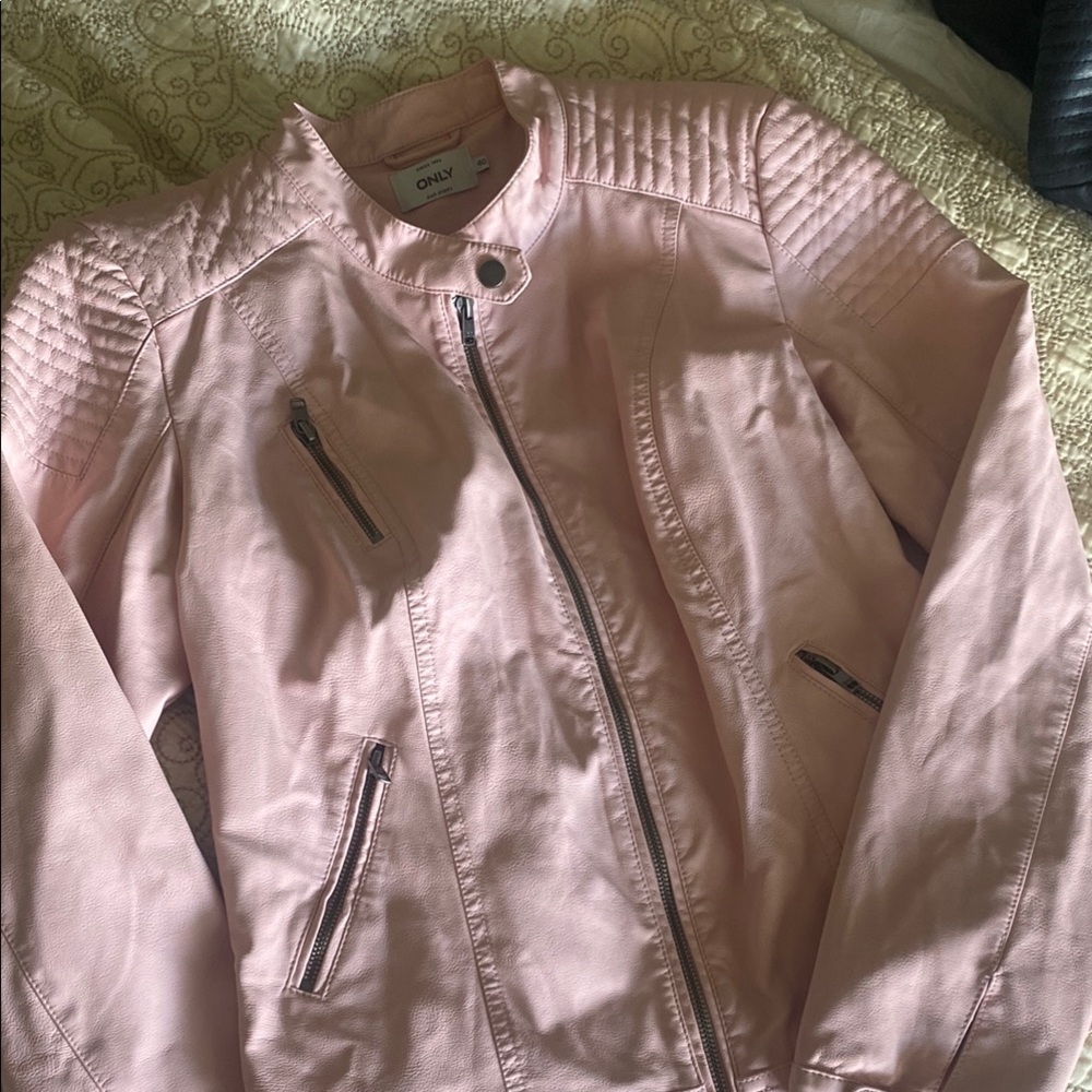 ONLY | Pink Leather Moto Jacket